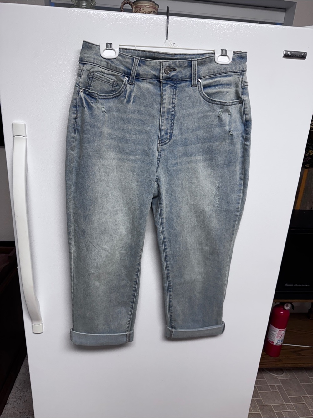 Time and Tru Light Blue High Rise Distressed Crop Jeans